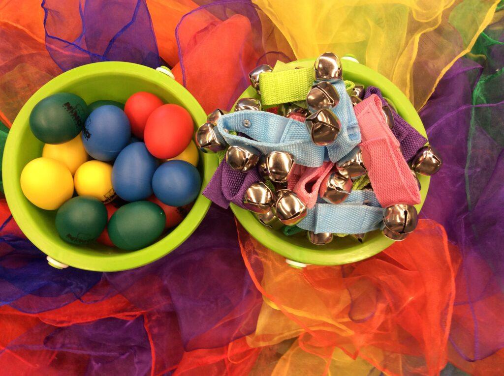 Scarves, shakers, and bells all ready for the next Move and Groove!