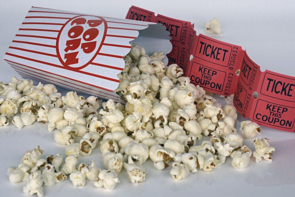 Popcorn and movie tickets.