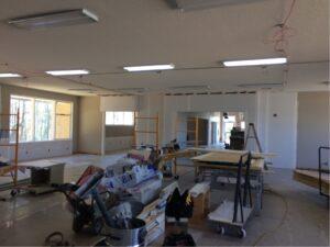 Photo of the interior of CM library during construction.