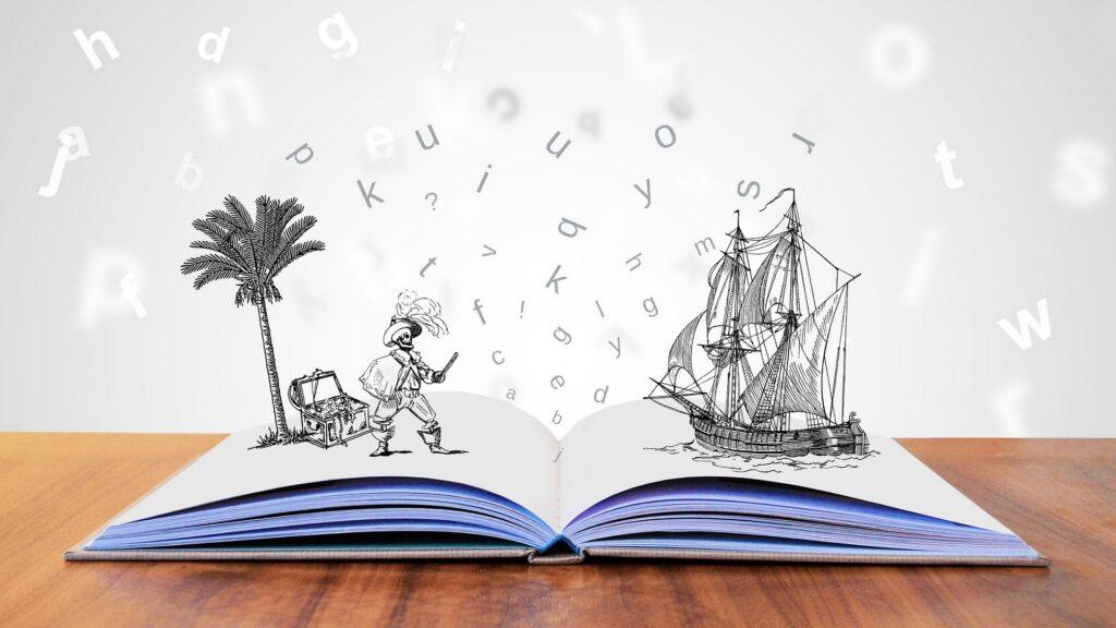 Book with drawings of ships.